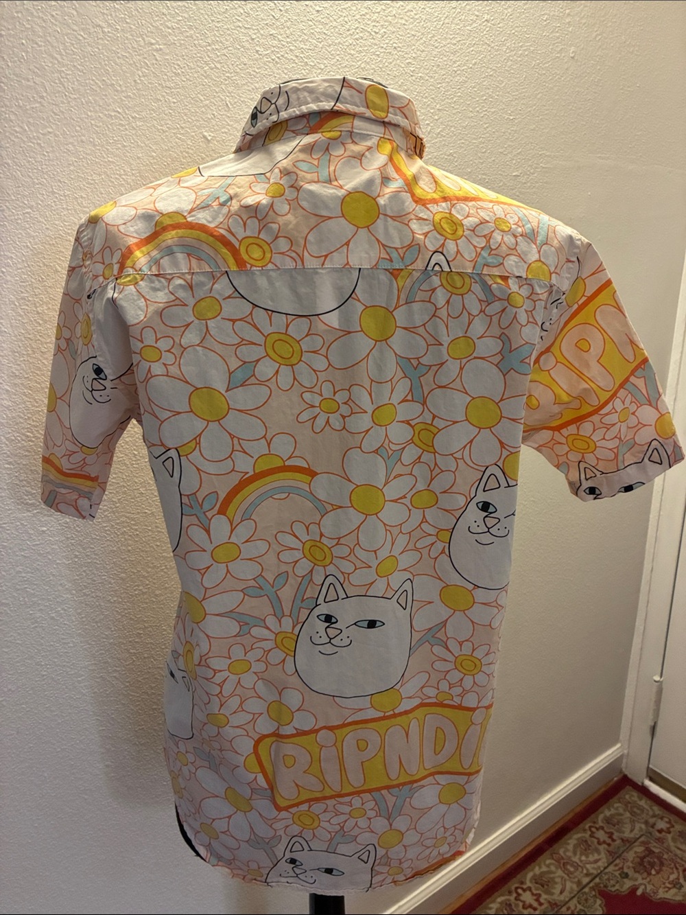 Ripndip Pink & Orange Daisy Cat Print Shirt Small - Picture 5 of 8